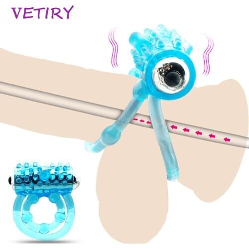 Male Sex Toys Silicone Vibrating Penis Rings Male Time Delay Ejaculation Adult Sex Toys for Men Double Cockring Built-in Battery