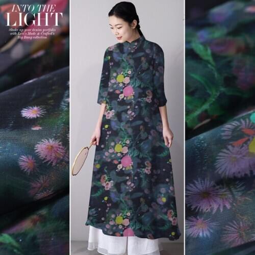 Digital printed silk linen fabric dress cheongsam chinese silk fabric natural linen fabric wholesale linen cloth