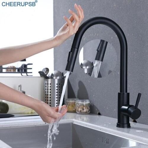 Kitchen Faucet Touchless Sink Tap Luxury Motion Sensor Taps Pull Down Gooseneck Faucets Single Hole Deck Mount Black Torneiras