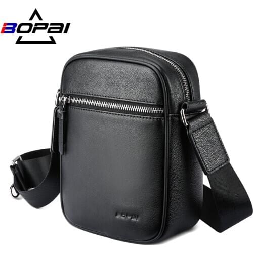 BOPAI Cow Leather Crossbody Bag Light Casual Handbags Small Flap Messenger Bags For Men Shoulder Bag Large Capacity