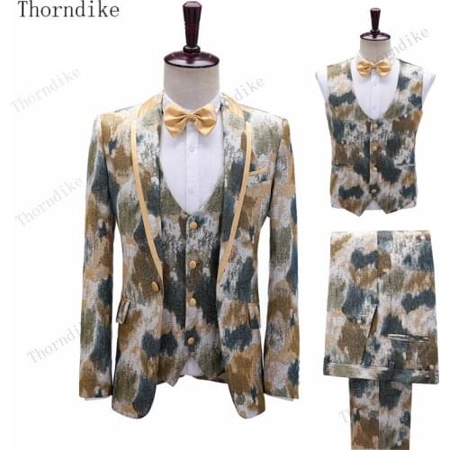 Thorndike One Button Groomsmen Groom Tuxedos Best Mens Wedding Suits Bridegroom (Jacket+Pants+Vest)