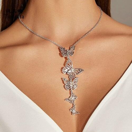 Tocona Pretty Butterfly Pendant Necklace for Women Charms Long Chain Gold Silver Color Alloy Metal Party Jewelry Collar 5520