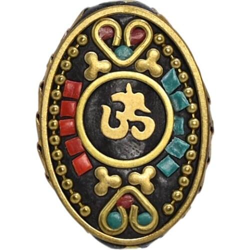 TZ-C02 Oval Retro Nepal Beads Handmade Red Coral Tibetan Bead Antique Golden For Jewelry Components Making DIY Bracelets