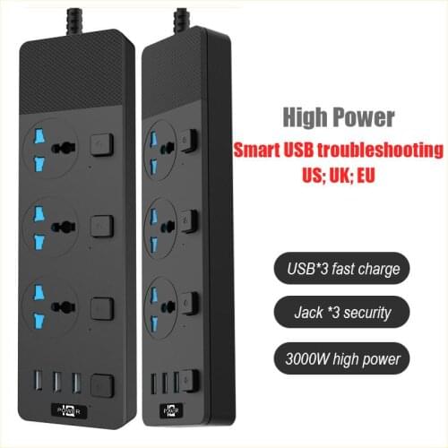 2M 3000W 16A USB Smart Socket Accessories 3*USB Smart Shunt Fast Charging Smart Socket Accessories USB Charging for computer