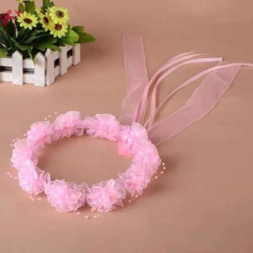Child Girl Wedding Headband Artificial Mesh Flower Adjustable Ribbon Crown Wreath Faux Pearl Beading First Communion Photo Props