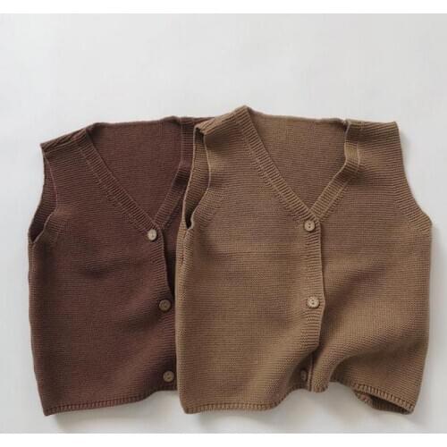 New Sweaters Baby Kids Boys And Girls V-neck Sleeveless Knitted Woolen Spring Vest Single Breasted Sweater For Children Clothes
