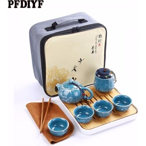 High-end Travel Kung Fu Tea Set Ceramic Chinese Teapot Porcelain Teaset Gaiwan Tea Cups of Tea Ceremony Tea Pot With Travel Bag