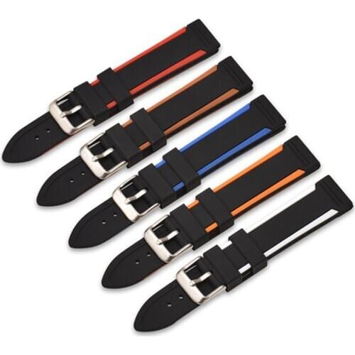 High Quality Silicone Strap Two-color Flat Head Universal Silicone Watchband 20mm 22mm 24mm Sport Waterproof Bracelet