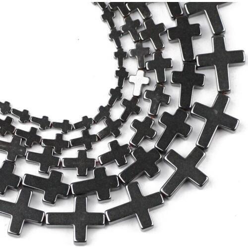 YHBZRET Natural Stone long Cross Black Hematite 4/6/8/10MM Loose beads For Jewelry making bracelet DIY Findings Accessories