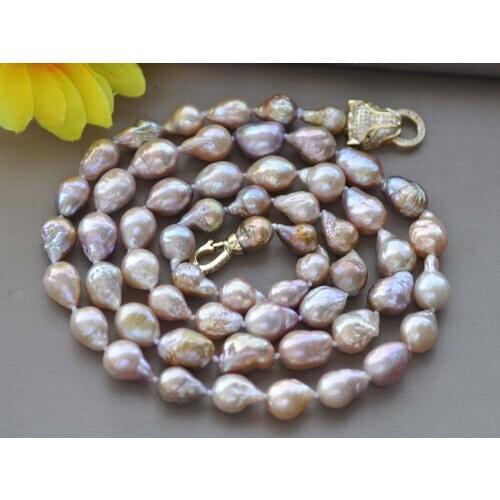 Z10028 32" 15mm Peacock-Lavender Teardrop KESHI Edison Pearl Necklace