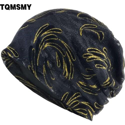 TQMSMY Womens Bonnet Beanies knit Gold Line Hats Spring Summer Thin Skullies Gorras Ladies Lace Skullies Beanies Women TME177