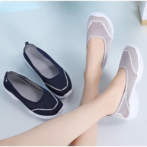 Womens Vulcanized Shoes Slip On Sneakers Mesh Breathable Ladies Flats Summer Casual Female Shallow Non Slip Comfort Platform