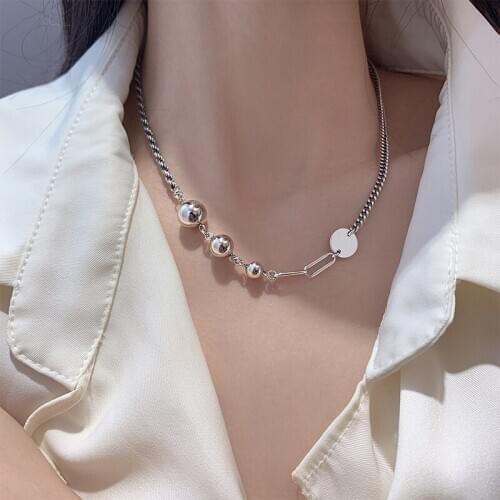 S925 Sterling Silver Wafer Round Bead Necklace Female Vintage Unisex Design Gothic Fine Jewelry Couple Gifts Wholesale