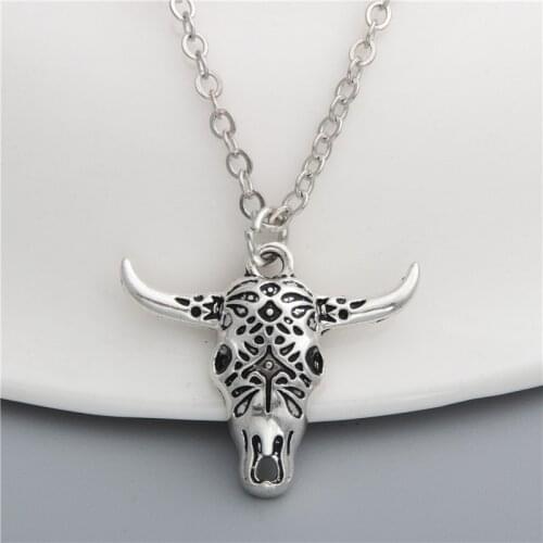1Pc Handmade Bull Head Skull Necklaces Making Ox Head Punk Retro Choker For Men Gift Jewelry E554