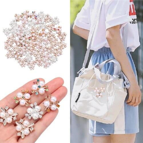 10PCS Apparel Sewing Sparkling Hat Accessories Crystal Pearl Hairpins Pearl Button Rhinestone Buttons Headwear Clip