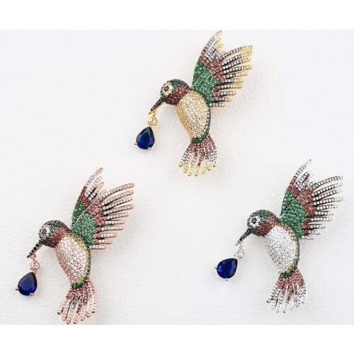 2pcs 36x48mm Sea Shell Pearl gold plated Mixed Color Cz micro Bird brooch