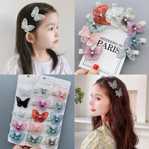 3D Embroidered Butterfly Duckbill Hair Clip Women Pearl Mesh Alloy Barrettes Girls Bangs Hairpin Ancient Style Accessories