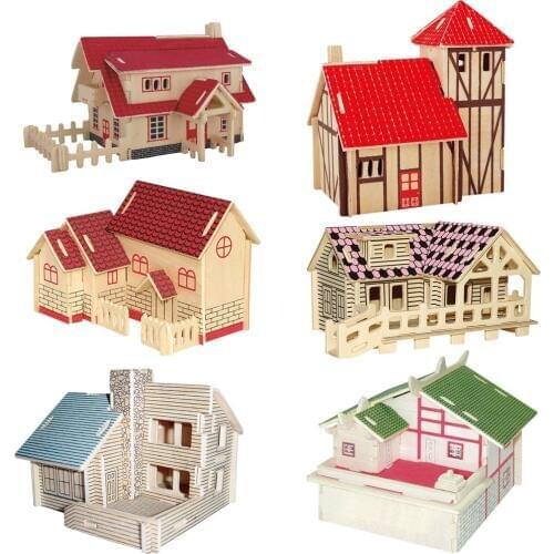 HIgh Quality DIY Model Kids Toy Wooden Puzzles Assembled Western Style House Brilliant Educational Toys for Child Birthday Gift