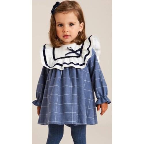 Baby Boy Girl Clothing Children Dress Boutique Cotton Long Sleeve Spanish Birthday Party Plaid Dresses For Girls L1226