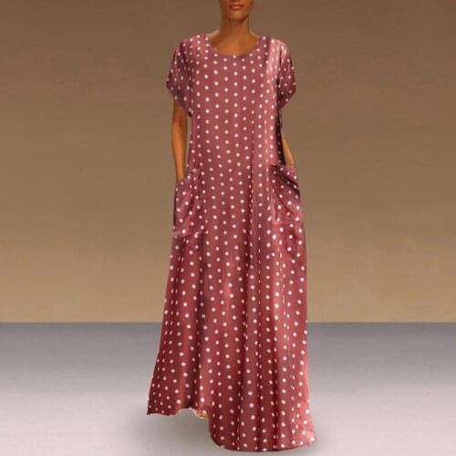 New Pocket Long Beach Dresses Polka-dot Beach Dresses Summer Party Collar-neck Casual Dresses
