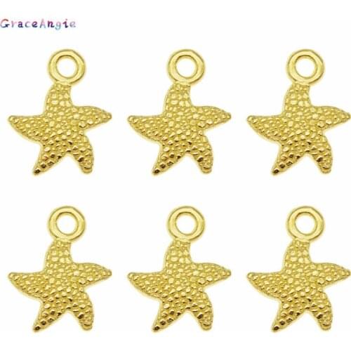 GraceAngie 20PCS Gold Starfish Charm Pendant For Bracelet Necklace Jewellry Making Accessories Necklace Making Findings Keychain