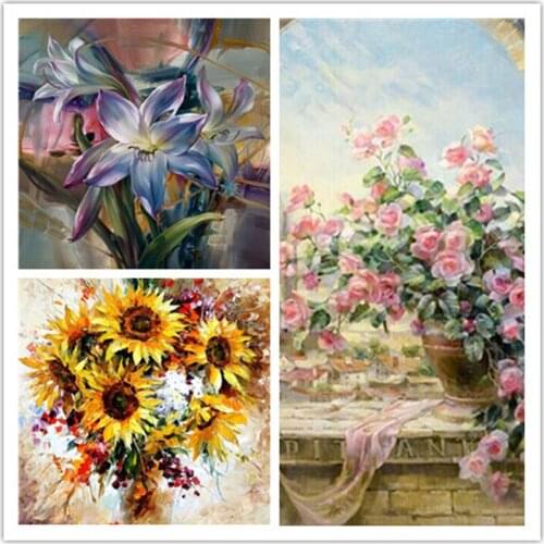Frame Pictures Painting By Numbers Handpainted On Canvas DIY Oil Painting By Numbers 40*50cm flower
