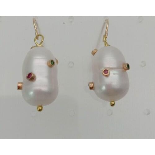 Cultured White Twins Pearl Cz Rhinestone Pave Hook Earrings