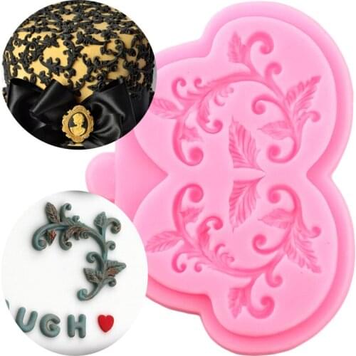Leaves Vine Lace Border Silicone Mold Scroll Relief Cupcake Topper Fondant Cake Decorating Tools Candy Resin Clay Chocolate Mold