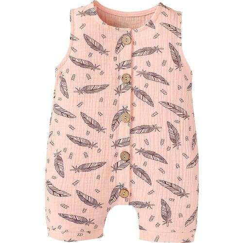 Newborn Baby Fashion Feather Print Romper Stylish Sleeveless Romper For Kids Boys Girls 0-18 M Skin-Friendly And Comfortable
