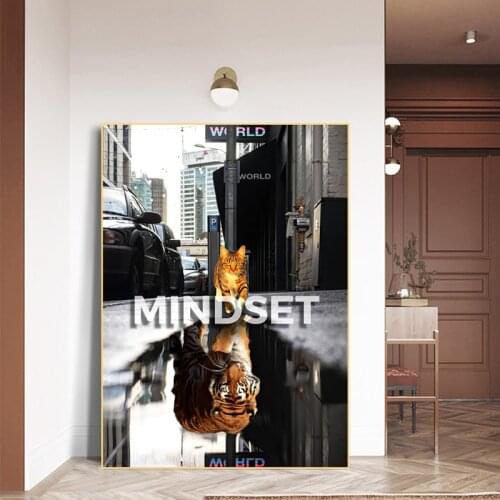 Mindset Motivational Posters and Prints Cat Animal Inspirational Wall Art Picture Canvas Painting for Living Room Home Decor