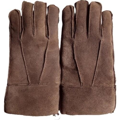 Sheepskin gloves male winter warm thickening wool fur one leather gloves cycling motorcycle men leather gloves