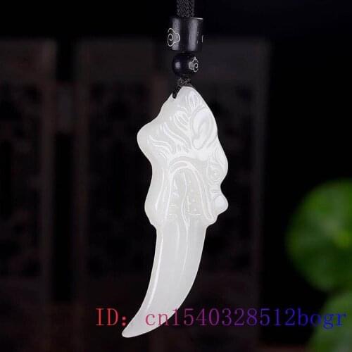 Jade Wolf tooth Pendant Gifts Jadeite Amulet Fashion Chinese Carved Gemstone Charm Double sided Necklace Natural Jewelry