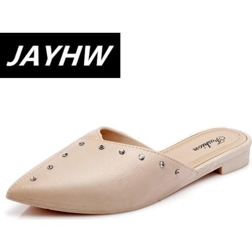 New womens half-baotou sandals and slippers, summer pointed rivets, lazy casual half-slippers, outer shoes womens shoes