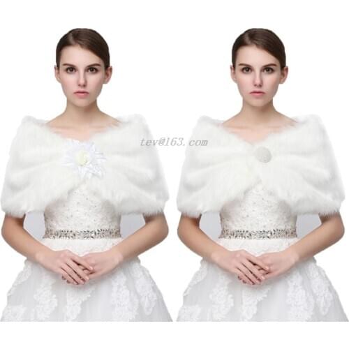 Pure White Elegant Warm Faux Fur Shawl Wedding Wrap Bridal Plush Short Coat Fairy Marriage Accessories