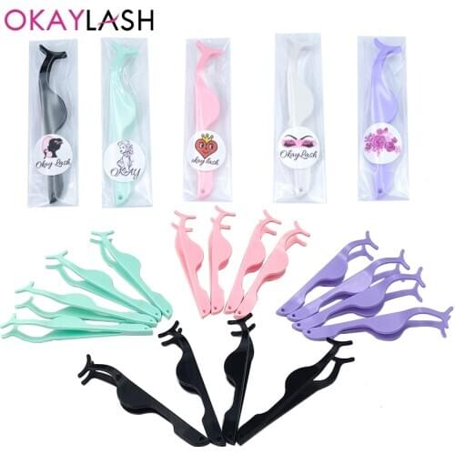 OKAYLASH 100/50pcs wholesale high quality plastic eyelash tweezers OEM private label bulk make up lash applicator