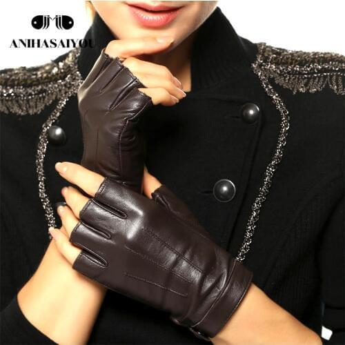 High-grade leather gloves women locomotive street dance simple fashion fingerless gloves sheepskin leather gloves short - L135