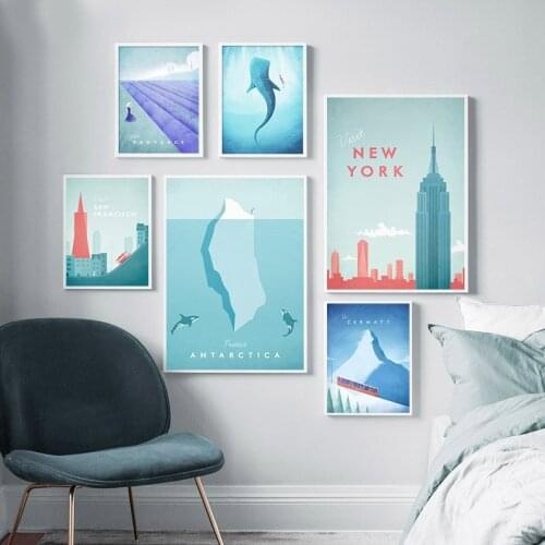 Travel Landscape Poster Illustration Nordic Print Vintage City Canvas Art Painting Modern Wall Picture Living Room Decoration