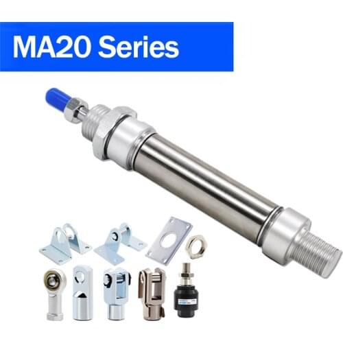 Free shipping Pneumatic Stainless Air Cylinder 20MM Bore Double Action Mini Round Cylinders MA20x100-CA-S MA20x50-CA-S ect