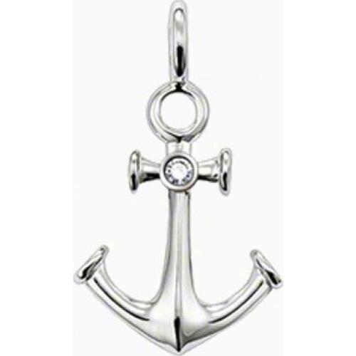 Silver Plated One Zirconia Small Anchor Pendants Fit Chains Necklaces, European Most Fashion Glam Pendant Jewelry for Women Men