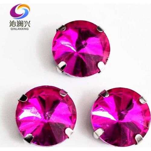 Rose red round shape flatback AAA Glass Crystal sew on Silver bottom claw rhinestones,Diy Clothing accessories SWB08