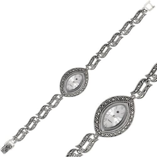 Silverlina Silver Marcasite Sterling Sleeve Clock
