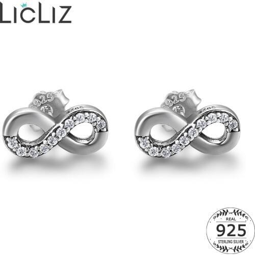 LicLiz 925 Sterling Silver Paved Zircon Crystal Eternity Stud Earrings for Women Clear CZ Silver Earring Jewelry Gifts LE0692