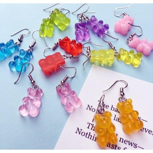 Bear Drop Earring Resin Cartoon Sweet Candy Colorful Animal Unique Resin For Women Funny Party Jewelry Christmas claus earring