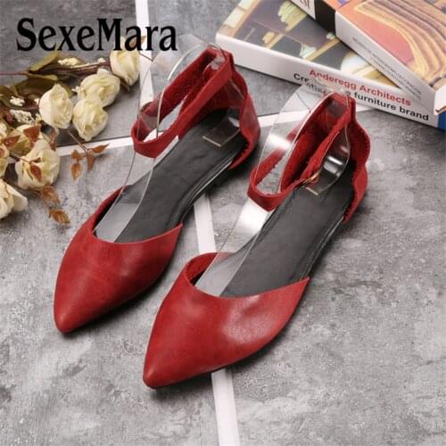 SexeMara Fashion Pointed Toe Women flat shoes Genuine Leather Casual Pregnant Driving Comfortable Ladies Shoes Size 35 40