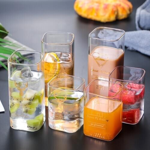 250/400ml Heat-resistant Glass Fruit Tea Cup Transparent Square Glass Coffee Cup Home Juice Drink Milk Beer Mug