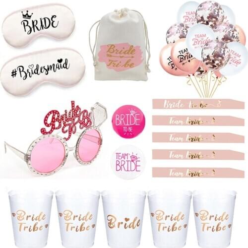 Bachelor Party Decoration Pink Team Bride Paper Cup Straws Hen Party Glasses Bride Badges Bride to Be Decorations