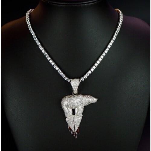 High Quality Mens necklace polar bear pendant Zircon micro-inlaid copper plating accessories hip-hop rock accessories