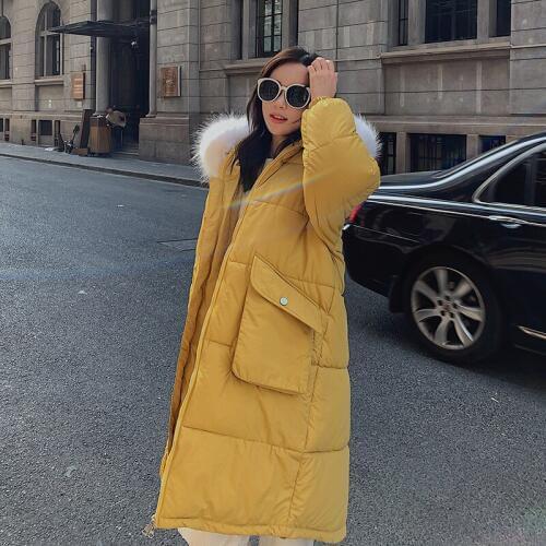 Womens Long Jacket Large Size Female Fur Collar Slim Thick Autumn Casual Overcoat Hooded Parka