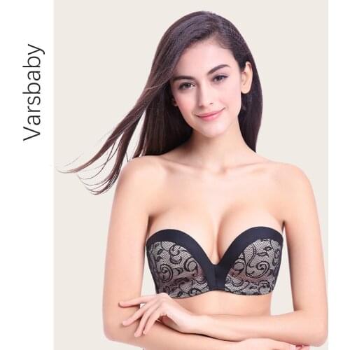 Varsbaby Womens Seamless Sexy Lace Underwear Ladies Gathering Strapless Wire Free Bras