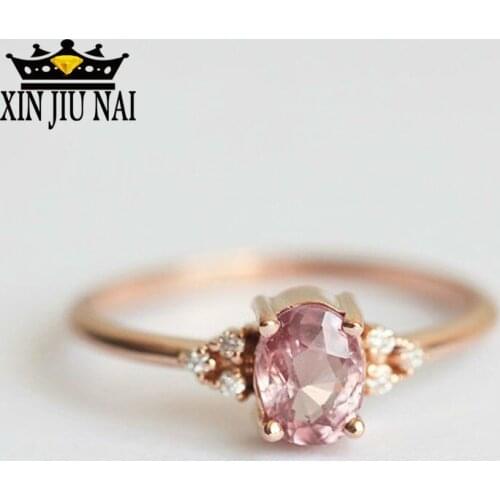 Ellipse Pink CZ Engagement Rings For Women Rose Gold Wedding Ring Dainty Valantines Gift For Girl Friends Romantic Jewelry 6-10